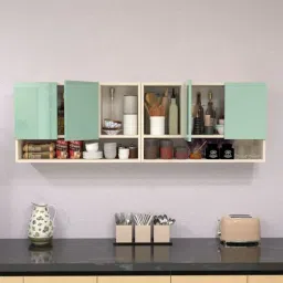 specialitypanels 4 Door Mirror glossy triple layer UV resistant handless shutter with 6 Organizer Shelf in Mint Finish-picture-10