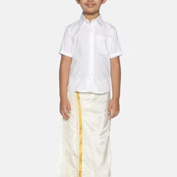 Sethukrishna Boys White & Gold-Toned Pure Cotton Shirt with Dhoti Set-picture-55