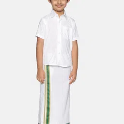 Sethukrishna Boys White & Green Pure Cotton Shirt with Dhoti-picture-21