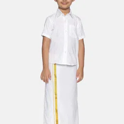Sethukrishna Boys White & Gold-Toned Shirt with Dhoti-picture-20