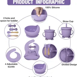 peeper Silicone Baby Feeding Set, Complete 8-Piece Baby Led Weaning Set -Purple - Silicone image 2