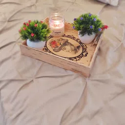 FOLIYAJ Set Of 2 Red & Blue Artifical Flower Plants With Pine Leaves & White Pots image 5