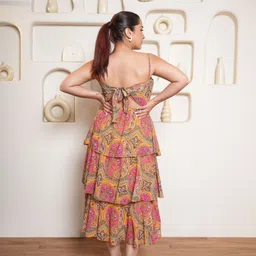 purvaja Women Layered Yellow, Multicolor Midi/Calf Length Dress image 2