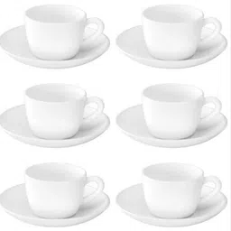 Pack of 12 Ceramic Home-Cart Diva Lily Coffee Tea Cup and Saucer Set of 6 (White 160ml)-image-34