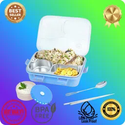 evara international 100% LEAK PROOF 3 COMPARTMENT STEEL LUNCH BOX_LA49 3 Containers Lunch Box image 1