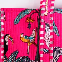 HANDICRAFT PALACE Conversational Printed Shopper Cotton Tote Bag With Quilted image 3