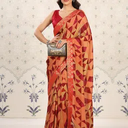 Ode by House of Pataudi Floral Poly Georgette Designer Saree image 5