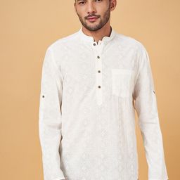 indus route by Pantaloons Geometric Embroidered Mandarin Collar Straight Cotton Kurta-picture-21