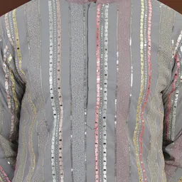 SOJANYA LUXE Geometric Embroidered Sequinned Mandarin Collar Straight Kurta image 5