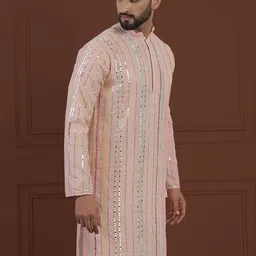 SOJANYA LUXE Striped Embellished Pure Georgette Kurta image 2