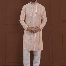 SOJANYA LUXE Striped Embellished Pure Georgette Kurta image 3