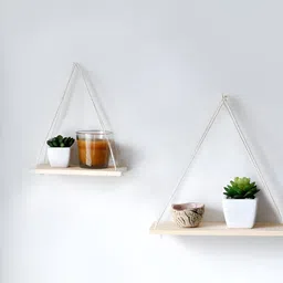 VAH Kya Bat Hai !! White & Beige 2 Pieces Wooden Wall Hanging Shelf With Rope-picture-24