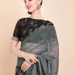 Sangria Grey & Black Tie and Dye Sequinned Pure Georgette Saree-image-3