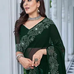 Mitera Floral Mirror Work Pure Georgette Saree image 1