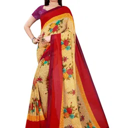 Florence Green & Beige Pure Georgette Saree image 3