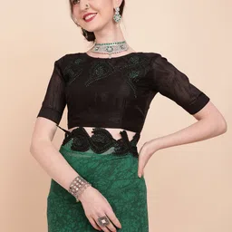 Sangria Olive Green & Black Embroidered Tie & Die Pure Georgette Saree image 5