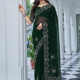 Mitera Floral Mirror Work Pure Georgette Saree image 5