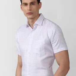 Van Heusen Men Regular Fit White Grid Tattersall Checks Checked Formal Shirt image 2