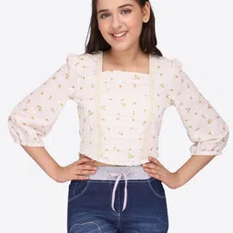 CUTECUMBER Girls Floral Printed Puff Sleeve Crop Top-image-87