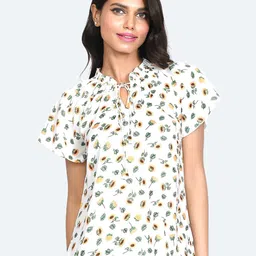 Zink London Conversational Printed Tie-Up Neck Regular Top-picture-22