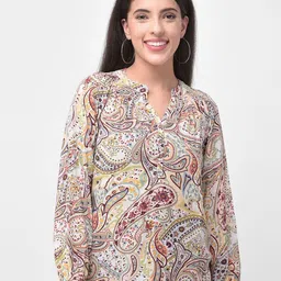 250 DESIGNS Ethnic Motifs Print Georgette Mandarin Collar Cuffed Sleeves Casual Top-picture-21