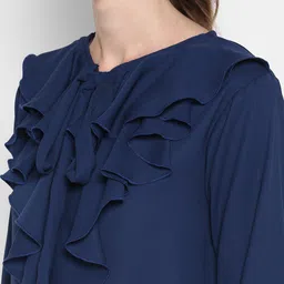 Indietoga Tie-Up Neck Ruffles Indigo Georgette Blouson Top image 2