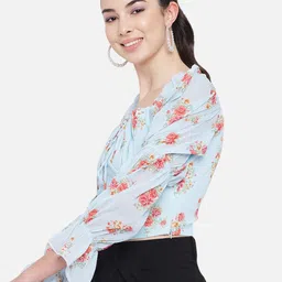 Orchid Blues Blue & Pink Floral Print Georgette Top image 3