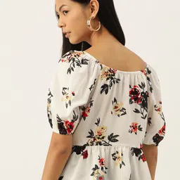 Slenor Floral Print Puff Sleeve Georgette Top image 4