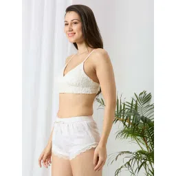 Ammarzo White Self Design Regular Bralette and Shorts image 4
