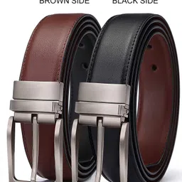 zoro Men Casual, Party, Formal, Evening Black, Brown Texas Leatherite, Artificial Leather Reversible Belt image 2