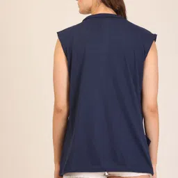 rravayki Women Jacket Style Sleeveless Blue Shrug image 3