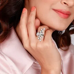 giva Silver Leaf Statement Ring for Womens Sterling Silver Rhodium Plated Ring image 3