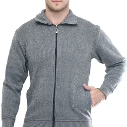 life and style Men Striped Collared Neck Grey Sweater image 1