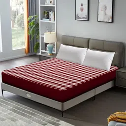 dream care DREAM CAREMaroon & White Checked King Size Bed Mattress Protector-picture-23