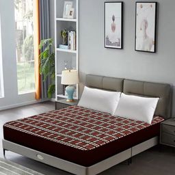 DREAM CARE Maroon & White Checked Stretchable Single Mattress Protector-picture-26