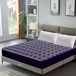DREAM CARE Purple & White Checked Breathable Mattress Protector-picture-26
