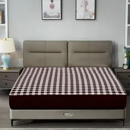DREAM CARE Brown & White Checked Breathable Mattress Protector-picture-27