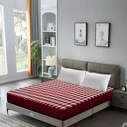 DREAM CARE Maroon & White Printed Breathable Queen Size Bed Mattress Protector-picture-29