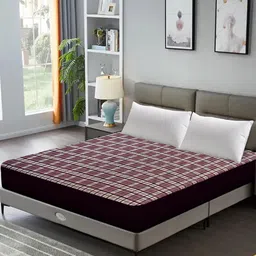 DREAM CARE Maroon & White Geometric Printed Stretchable Single Mattress Protector image 3