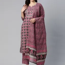 Readiprint Fashions Women Floral Printed Mirror Work Cotton Kurta with Palazzos & Dupatta image 1