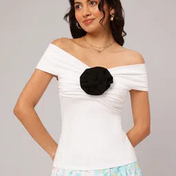 DressBerry Rose Revival Off-Shoulder Applique Ruched Fitted Top image 2