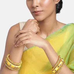 Peora Set Of 10 Yellow & Gold-Plated Silk Thread Handcrafted Chuda Bangle Set image 2
