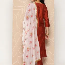 Varanga Ethnic Motifs Embroidered Gotta Patti Dupion Silk Kurta With Trousers & Dupatta image 4