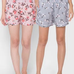 FashionRack Women Set of 2 Grey & Pink 2 Printed Lounge Shorts image 1