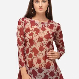 RAISIN Women Beige & Maroon Floral Printed Georgette A-Line Tunic-picture-30