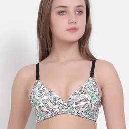 Lebami Beige & Pink Butterfly Printed Lightly Padded Multiway Seamless T-Shirt Bra-picture-35