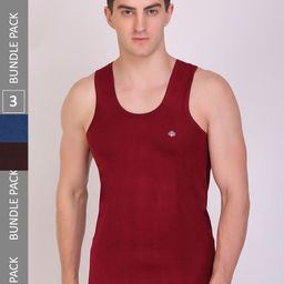 T.T. Men Pack Of 3 Titanic Pure Cotton Assorted Innerwear Vests- TIT_DYED_RN_PO3_BTM_80-picture-46