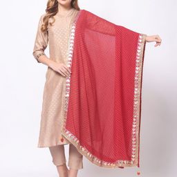 Dupatta Bazaar Maroon & Pink Printed Bandhani Dupatta with Gotta Patti-image-76