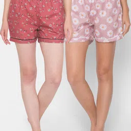 FashionRack Woman Pack of 2 Brown & Pink Printed Lounge Shorts image 1