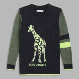 Blue Giraffe Boys Blue & Green Printed Pullover image 1